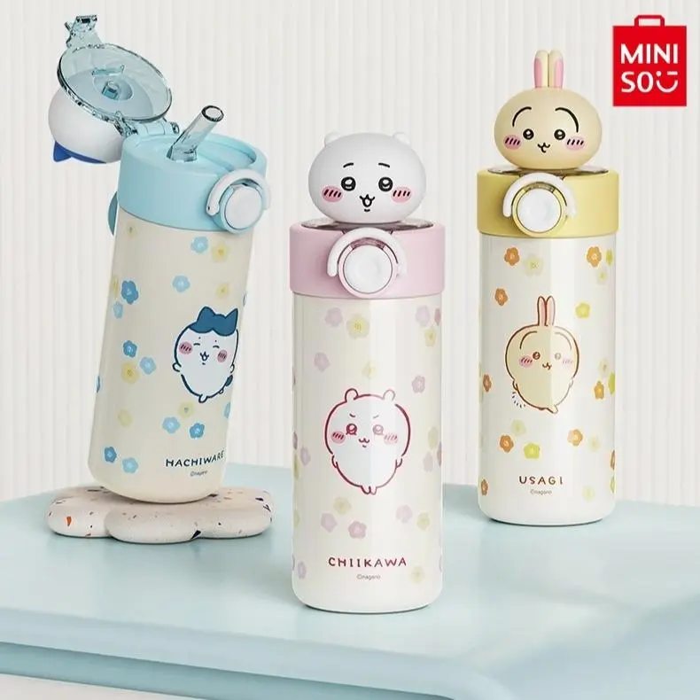 MINISO Chiikawa Pop-Top Insulated Vacuum Flask - 15.2 fl oz Reusable Water Bottle, Cute Leak-Proof Design, Ideal for Daily Use (Home, Office), Perfect Birthday Gift for Fans, Kitchenware Drinkware