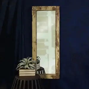 Antique Salvaged Wood Shutter Framed Floor Mirror Decor Glass