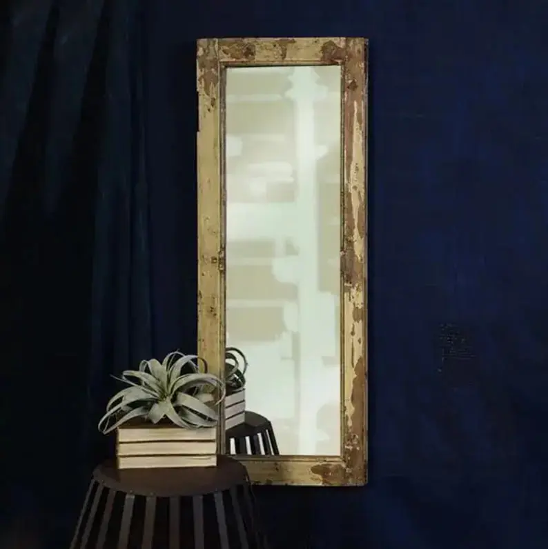 Antique Salvaged Wood Shutter Framed Floor Mirror Decor Glass