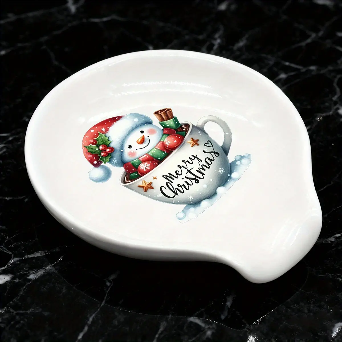 Christmas Coffee Spoon Rest Ceramic Spoon Holder Cafe Bar Accessories Snowman Nativity Scene Teaspoon Quote Ceramic Spoon Holder Rests for Station Decor Stove Top Countertop Kitchen Accessories Christmas Thanksgiving Gift for Coffee Lovers