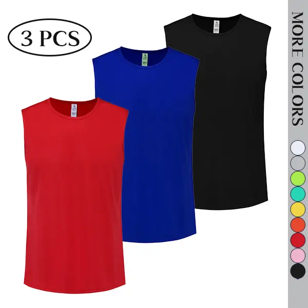 Men’s 3-Pack Quick-Dry Sports Tank Tops, Sleeveless Crew Neck, Breathable Loose Fit for Fitness & Running