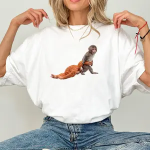 Punch Baby Monkey Graphic Tee, Emotional Plush Toy Monkey Lonely Sad Monkey Unisex T-Shirt