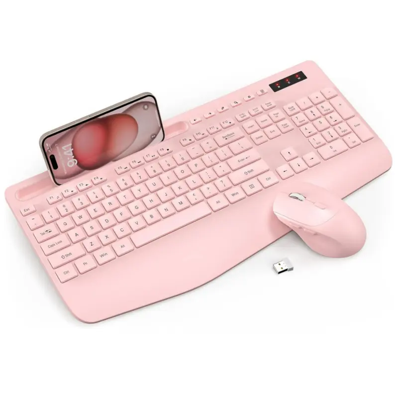 SABLUTE KM23D 2.4GHz Wireless Ergonomic Keyboard & Ergonomic Computer Mouse Combo - Full-Size, Wrist Rest, Phone Holder, Sleep Mode, Hotkey Access, KC213, Comfort for PC/Laptop (Non-Bluetooth) tiktokshopbacktoschool, 2.4Ghz Wirelss