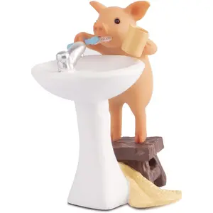 Mini Pig Figurine,  Home Decor, Lucky  Garden Statue for  Landscape (Pig Brushing )