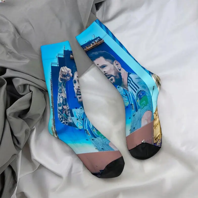 Messi murals, city skyscraper art, mid-calf socks, casual, soft, comfortable, a must-have for autumn and winter.