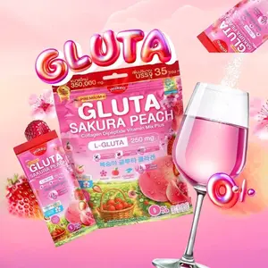 Mikeo Gluta Sakura Peach Collagen Dipeptide Vitamin Mix Plus - 35 Sachets × 10g Sugar-Free Beauty Supplement for Radiant Skin, Hydration, and Wellness