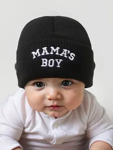 Newborn Knit Hat with Letter Embroidery, Warm Winter Beanie for Infants, Suitable for Outdoor Use, Casual Style for Daily Commute, Bonnet