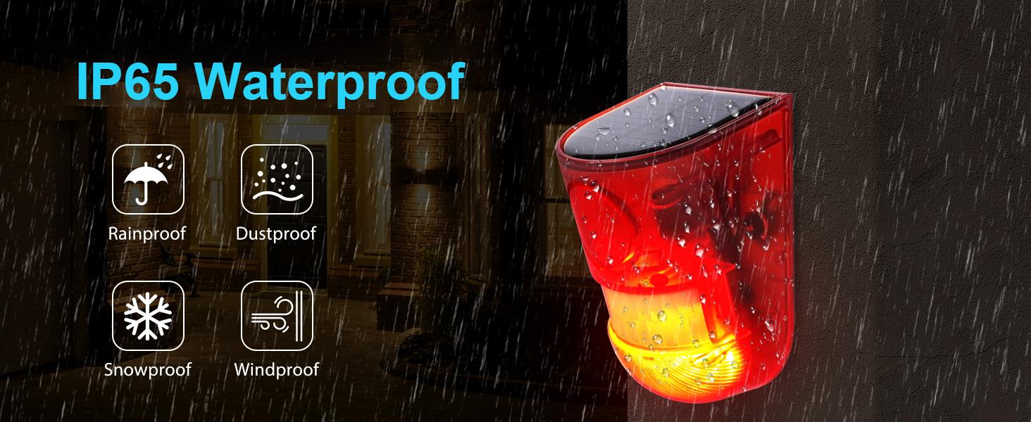 2 Pack 129dB Solar Motion Sensor Alarm Outdoor Security Light with 6 LED Red Flashing Strobe, Waterproof Wireless PIR Siren, 4 Modes, USB Rechargeable Security Alarm System for Farm, Orchard, Garage, Courtyard and Home