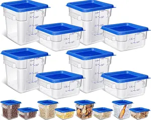 8 count Restaurant  Storage Containers with  Set 2Qt and 4Qt Commercial Restaurant Square Storage Containers Clear  Cereal Container for Kitchen Freezer (Blue )