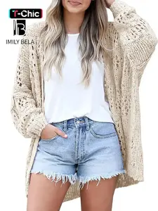 Women's Hollow Out Open Front Cardigan Sweater, Casual Loose Long Sleeve Knit Cardigans for Daily Wear, Autumn Fashion Outerwear, Ladies Clothes, Knitwear