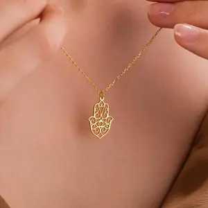 Hamsa hand necklace, sterling silver or gold necklace, Fatima hand jewelry, evil eye protection necklace, personalized pendant necklace, dainty minimalist jewelry, everyday necklace, meaningful gift for her, birthday gift, anniversary, Christmas gift idea