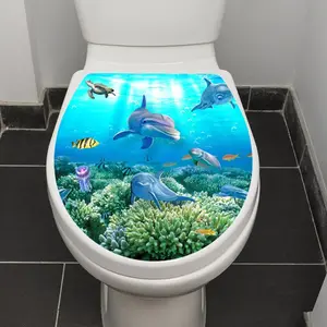 Ocean Dolphin Self-Adhesive Bathroom Wall Sticker, PVC Toilet Lid Decoration, Easy-To-Apply Bath Decor, Durable and Stylish
