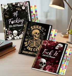 Gothic Skull A5 Hardcover Planner 2026-2027, Weekly Monthly Academic Organizer Notebook for Students and Office, with Calendar Labels, Stickers, Inner Pocket & Elastic Closure
