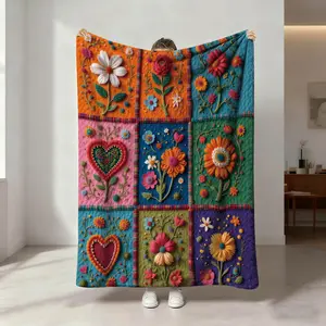 Vintage Floral Patchwork Blanket, Soft Breathable Flannel, Warm Comfortable Washable, Sofa Bedroom Bed Decor, Holiday Gift Multi-Use Throw