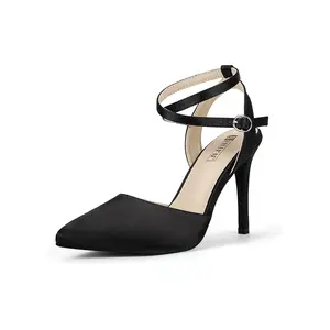 IDIFU IN4 High Heels Women's Pumps Strappy Stiletto Slingback Closed Pointed Toe Ankle Strap Satin Dress Shoes for Women Dressy Comfortable Wedding Bridal Office Formal Pumps Shoes