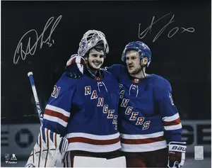 Igor Shesterkin and Adam Fox New York Rangers Autographed 16" x 20" Blue Jersey Celebration Photograph - Fanatics Authentic Certified