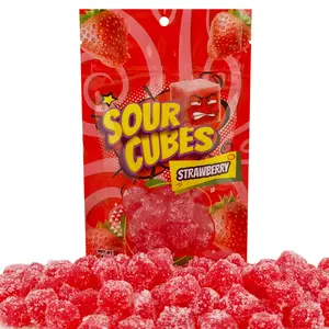Sour Cubes Chewy Gummy Candy, Tangy Blocks Gummy, Blue Raspberry, Grape, Strawberry, Orange, and Green Apple Flavors, 4 oz Party Size Bag  Strawberry