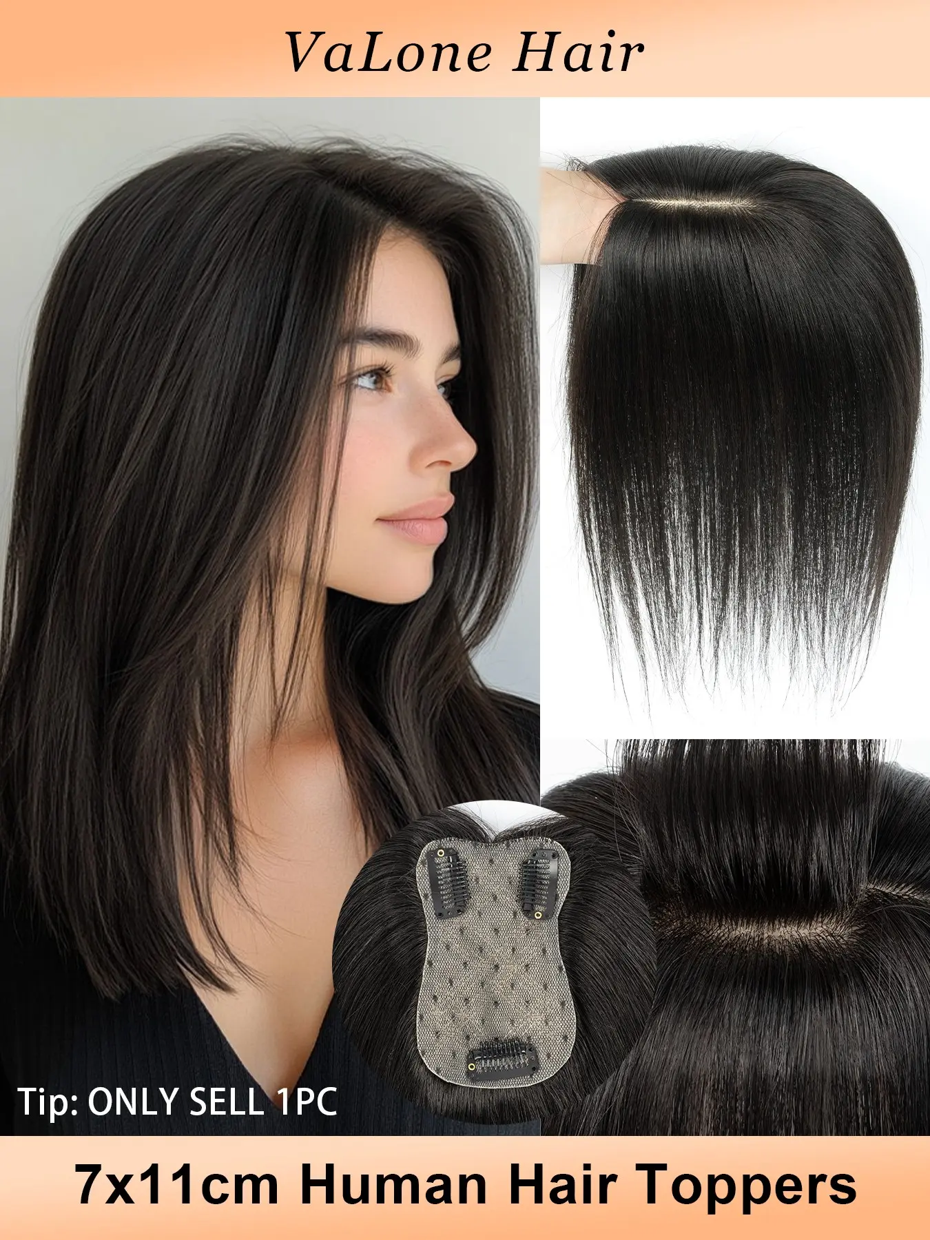 7x11cm Human Hair Topper, Hair Replacement, Hairpieces, Dark Brown/white grey Hair Piece, Top Base Middle Part Without Bangs, For Women Hair Loss Or Any Style, Easy To Install, Lightweight, Suitable For Daily Use, Dates, Parties & Holidays