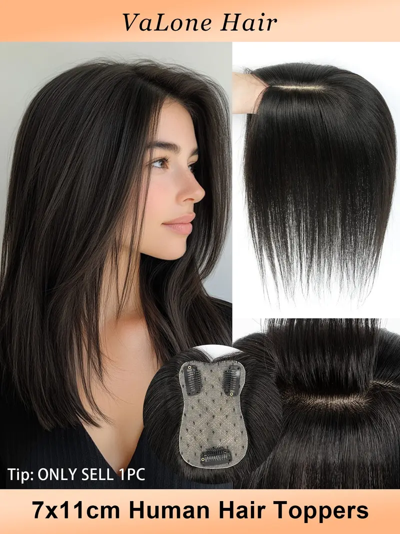 7x11cm Human Hair Topper, Hair Replacement, Dark Brown/white  display picture 2