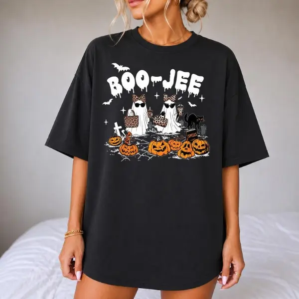 Boo-Jee Ghost T-Shirt, Hoodie, Sweatshirt  Leopard Print Girly Halloween Graphic Tee Trendy Spooky Season Unisex Top for Men & Women