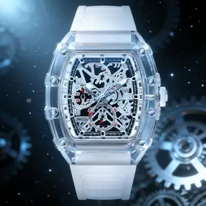 Men's Quartz Watch Mechanical Style Fashionable Casual Sports Fully Automatic Quartz Hollow Glowing Waterproof Outdoor Luxury Men's Watch