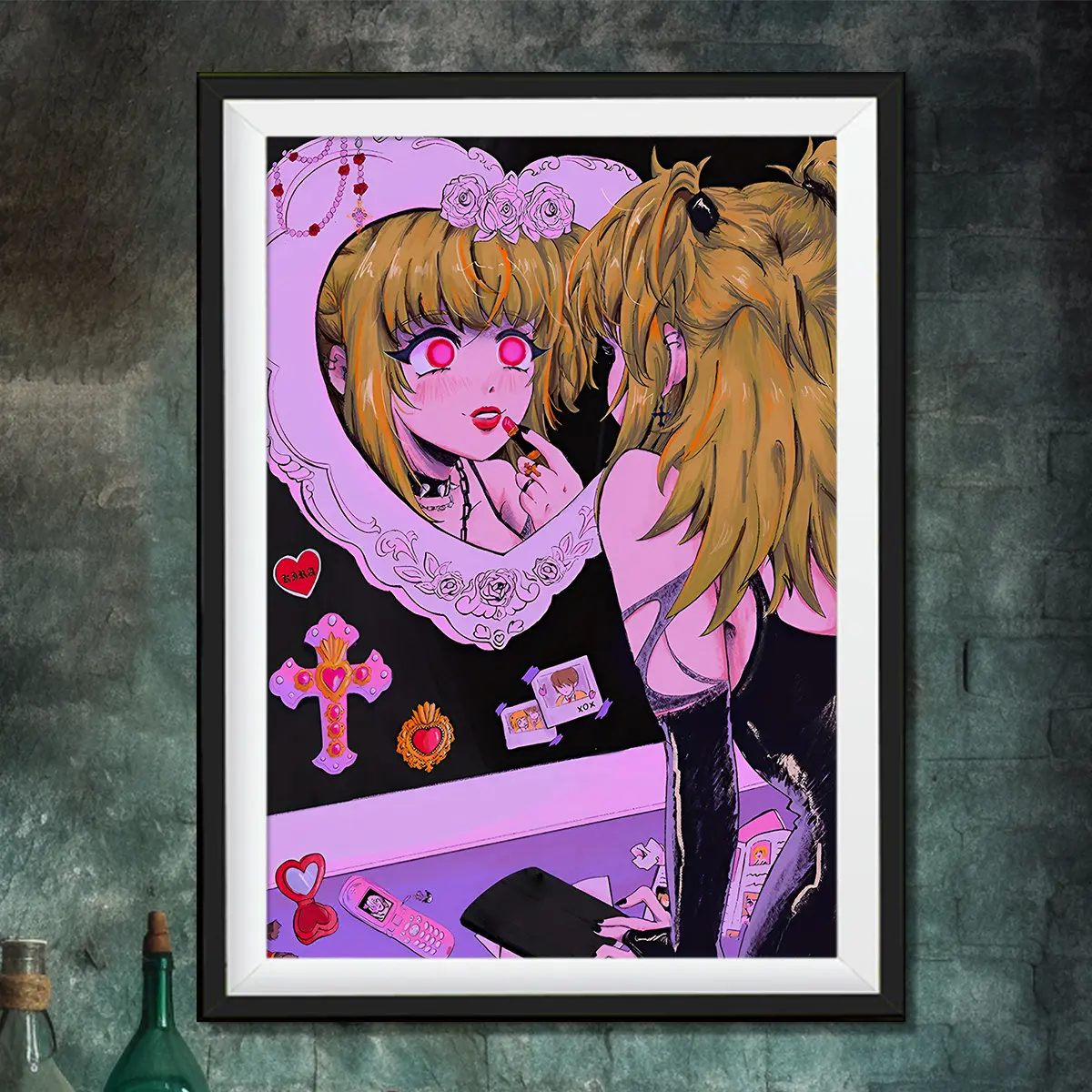 Chic Retro Pink Anime Girl Canvas Poster - Unframed Wall Art for Living Room & Bedroom Decor, Reusable Fabric Print - For Anime Fans & Art Lovers - Perfect for Home Decor & Gift