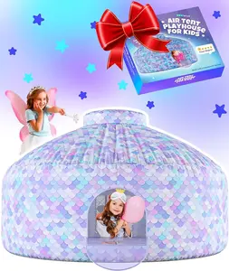 SKYWIN Air Tent Fort Playhouse for Kids (Mermaid)- Inflatable Kids Fort Sets Up and Stores Away in Seconds (WITHOUT FAN) with Door kids toys play tent