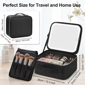 Makeup Bag with LED Mirror WITH 3 COLOUR LED Lighted Portable Storage Bag with Adjustable Dividers Portable mutipul Large Capacity Cosmetic Storage Bag with Zipper Organizerfor Travel Home Makeup Artist Organizer Bag Valentine's Day Compact gift