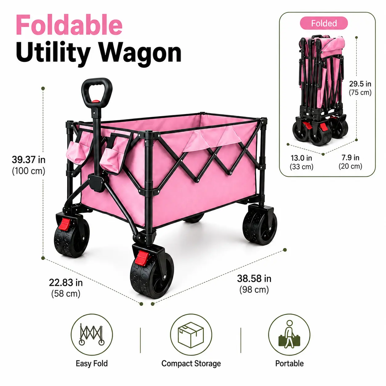Collapsible Foldable Wagon - Mobile Folding Trolley, Multifunctional Folding Cart, Shopping Cart Foldable, Folding Wagon Trollies with 10-in All-Terrain Wheels, Dual Brakes, 250L Large Capacity for Camping, Grocery Shopping, Travel
