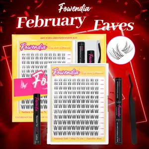 Fowendia First Met Short-Kit Lash Clusters  DIY Lash Extension 8-14mm Eyelash Clusters D Curl Individual Eye Lashes Manga False Eyelashes Natural Look Cluster Eyelash Extensions Super Thin Band for Salon