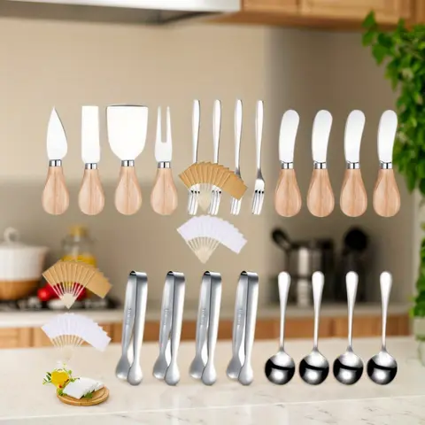 20 Pcs Charcuterie Board Accessories,Include Spreader Knife Set,Cheese Butter Spreader,Knife,Charcuterie Utensils with Wooden Handles,Mini Serving Tongs,Spoons,Forks for Party,Wedding,Hand Tools Kits