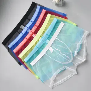 In Stock Ultra-Thin Temptation Mesh Breathable Sexy Transparent Men's Boxer Briefs Men's Erotic Four-Corner Underwear B905(Sheets)