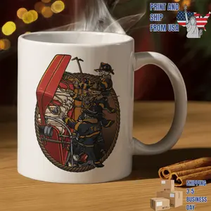 Firefighter Skeleton Rescue Crew Mug, tactical firefighter art, mug for men, firefighter mug, ceramic coffee mug, gift for first responders