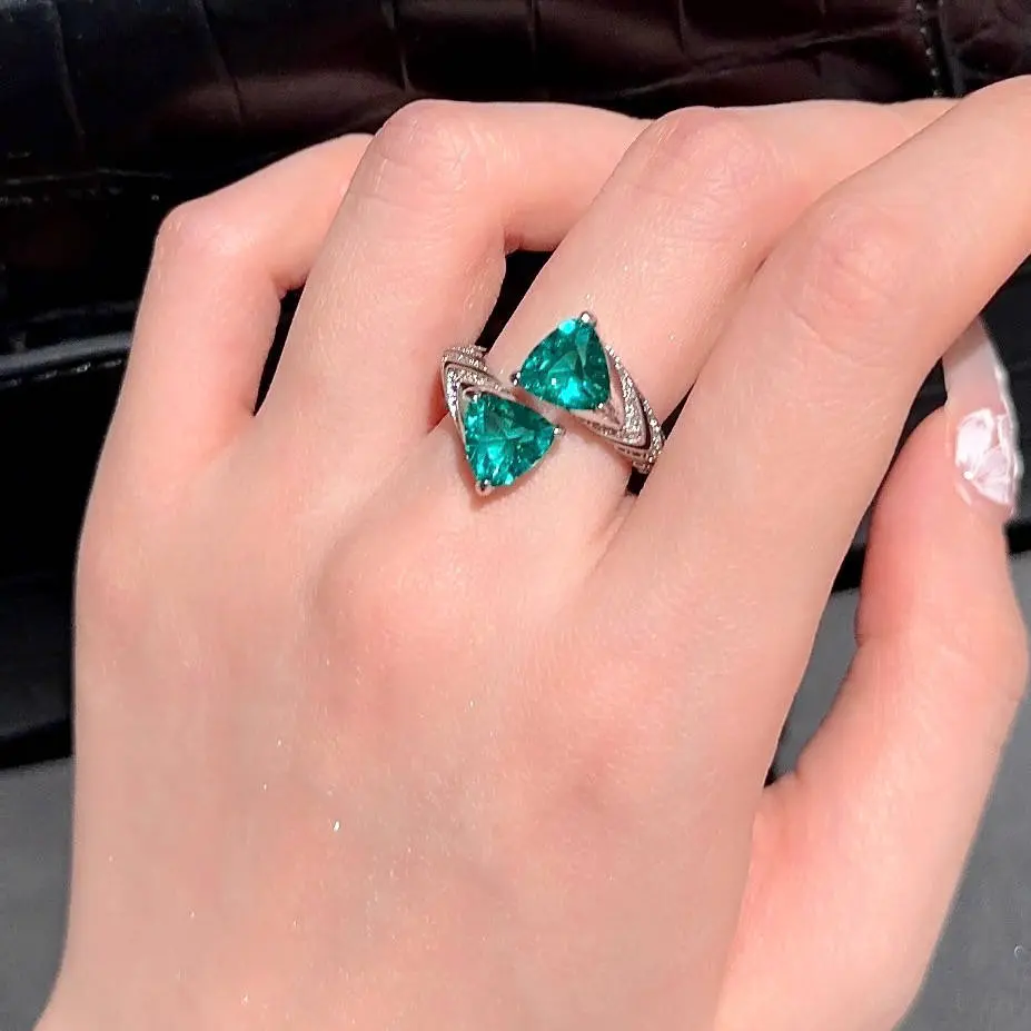 Watermelon green snake pattern triangle Open ring