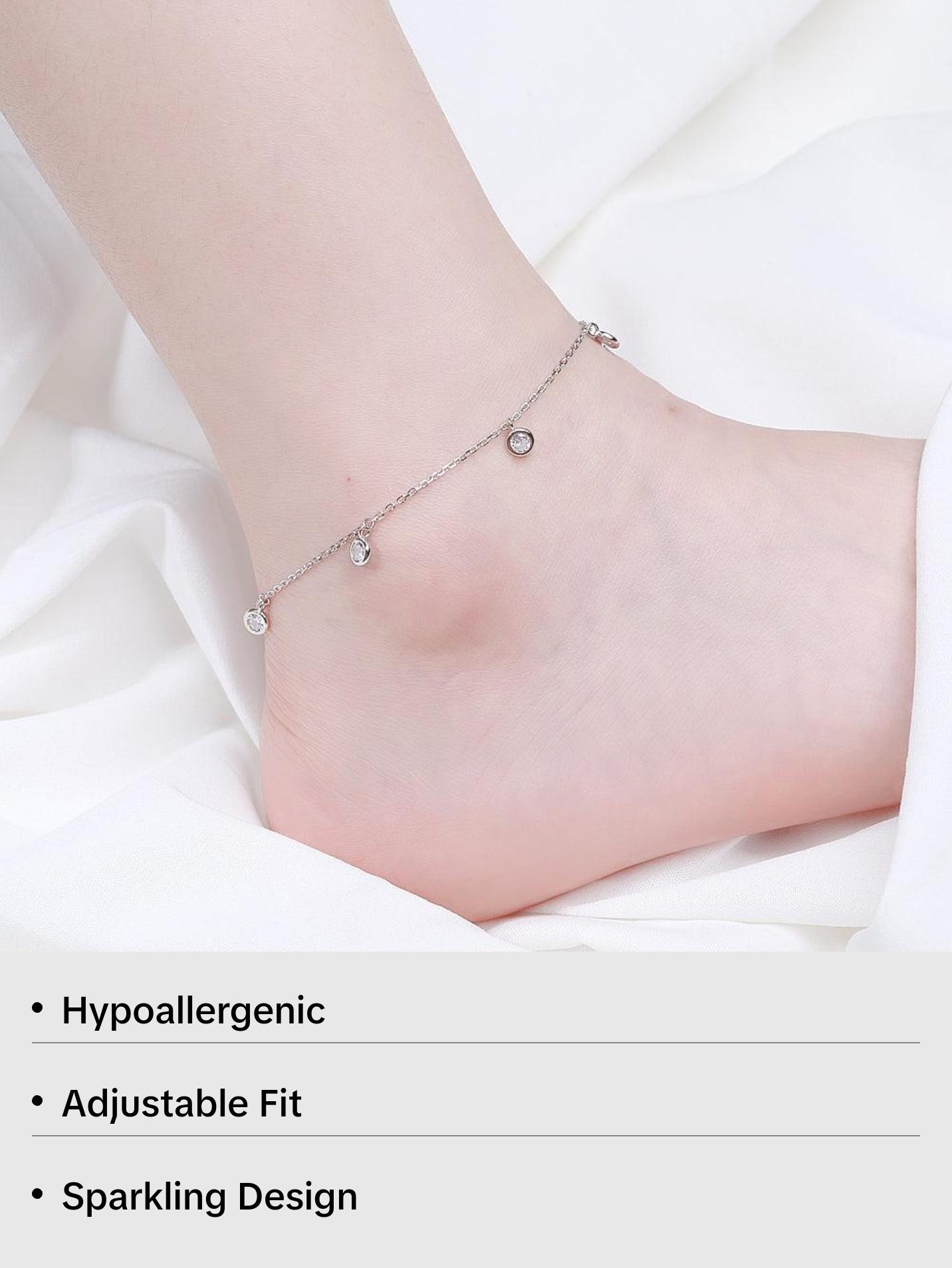 Sterling Silver Swarovski Cyrstal Bezel Anklet