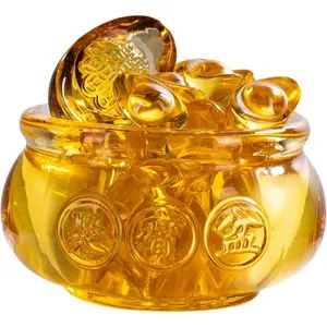 Feng Shui Golden Treasure Basin Wealth Bowl with 42pcs Crystal Yuan Bao Ingot Figurines for Good Luck Prosperity(3.15")