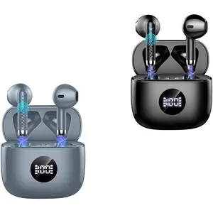 Jxrev 2 Pack Dark Grey and Black Wireless Earbuds, Wireless Earbuds, Bluetooth Ear Buds LED Power Display Headphones Bass Stereo, Bluetooth Earbuds in-Ear Noise Cancelling Mic, 40H Playback Case