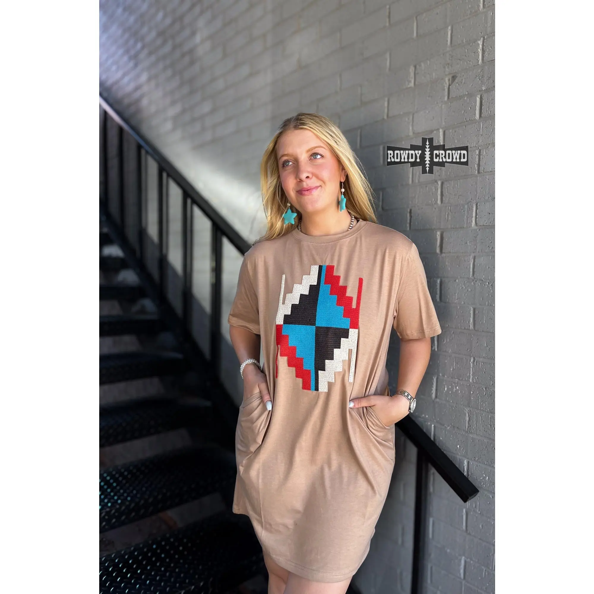 Aztec Print Western Dress for Women - Southwestern Midi Sundress, Boho Cowgirl Dress with Pockets, Sizes S-XL