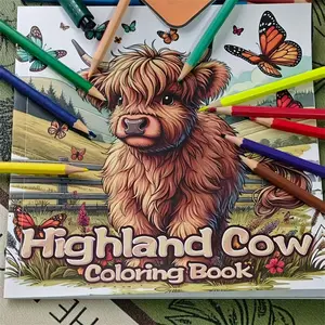 Highland Cow Coloring Book, 24 Single-Sided Designs, Thick Smooth Paper, Relaxing Stress Relief Home Coloring Book, Perfect Gift