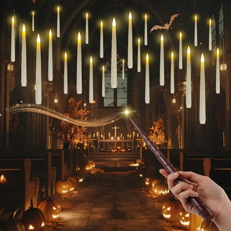 20Count Floating Candles with Wand Remote, Magic Hanging Candle with Timer, Flickering Warm Light Floating Candles for Halloween Christmas Birthday Party Decor