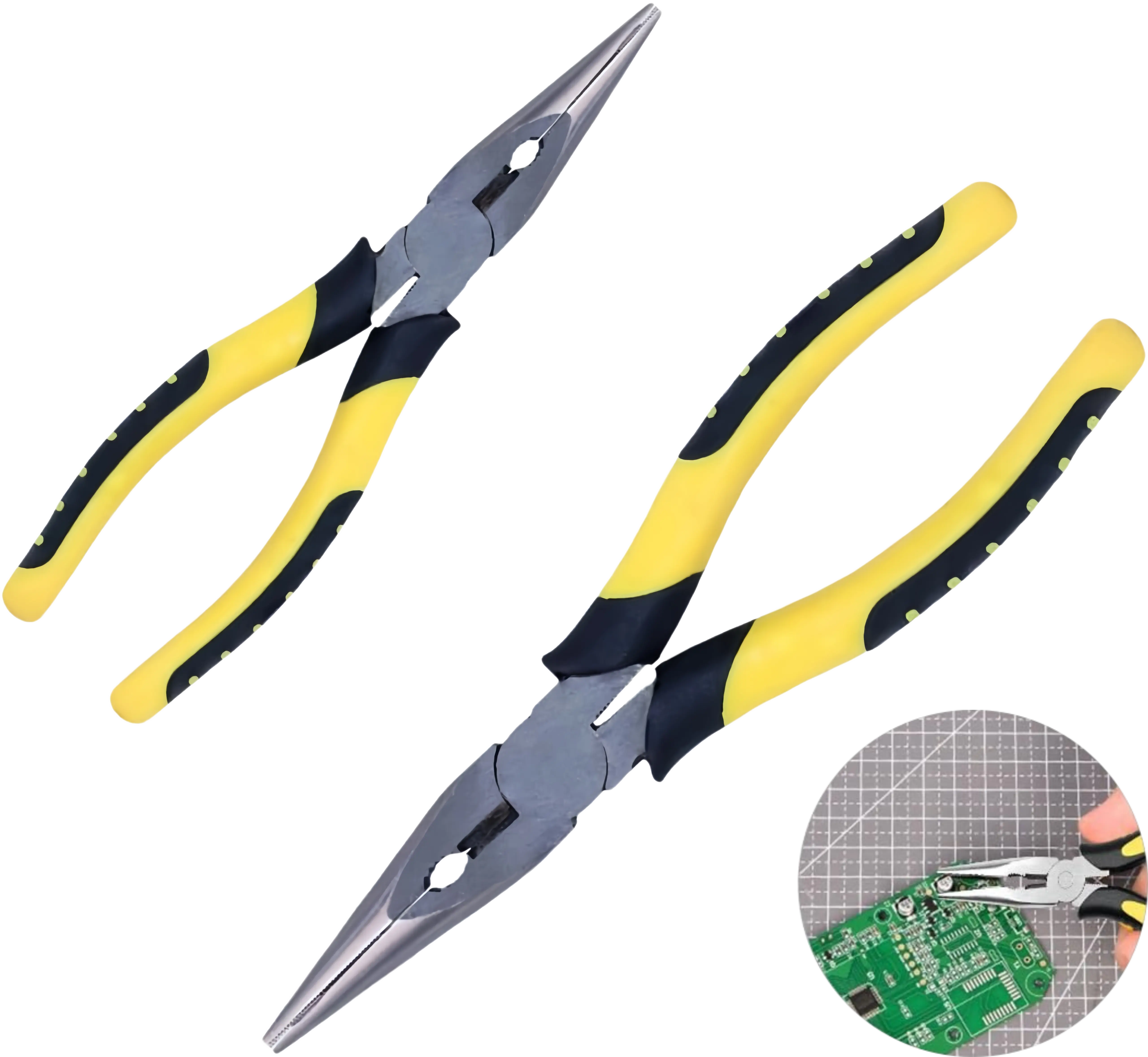Multifunctional Long Needle Nose Cutting Pliers Set of 2 (6 & 8 Inch), Precision Fine Tip Pliers with Soft Grip Handle & Wire Cutter, Versatile Hand Tool for Fishing Beading Jewelry Crafts