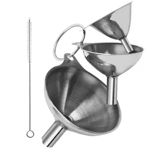 Stainless Steel Funnel Set, Large & Small Sizes, Food Grade Mini Metal Kitchen Funnel, Transfer Essential Oils, Liquids, Fluids