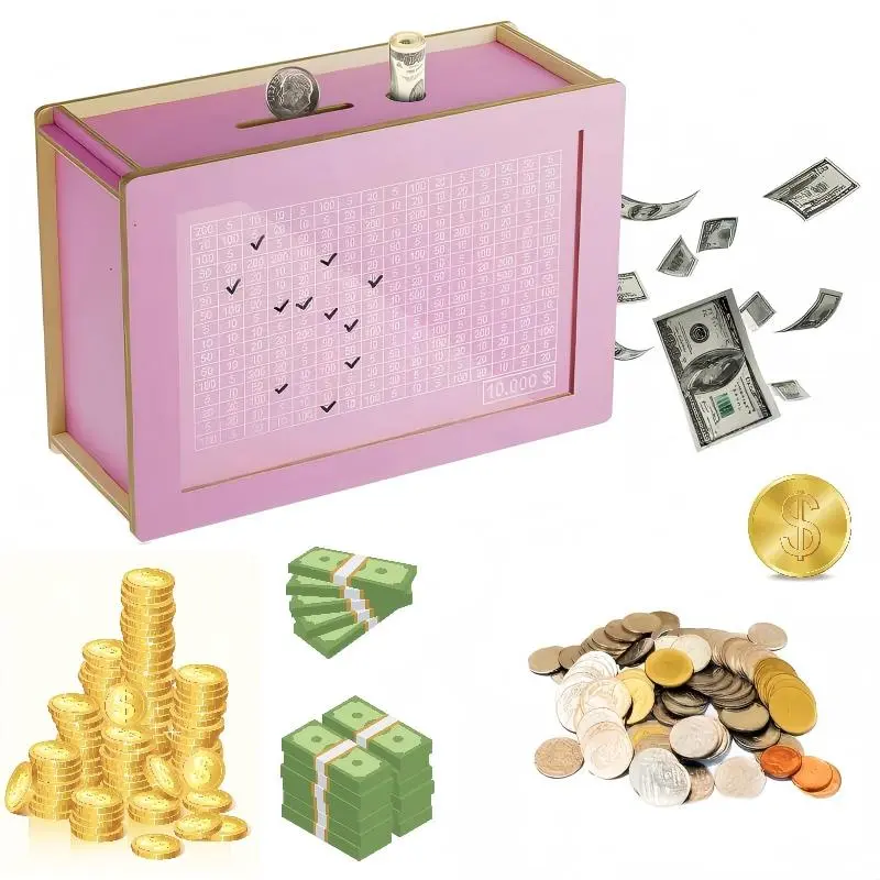 2026 Upgrade Durable Wood 10000 Cash Vault Savings Jar Boxes - Secure Home Decor Piggy Bank with Counter, Dry Erase Pen, Countdown Feature, Ideal Gift for Kids