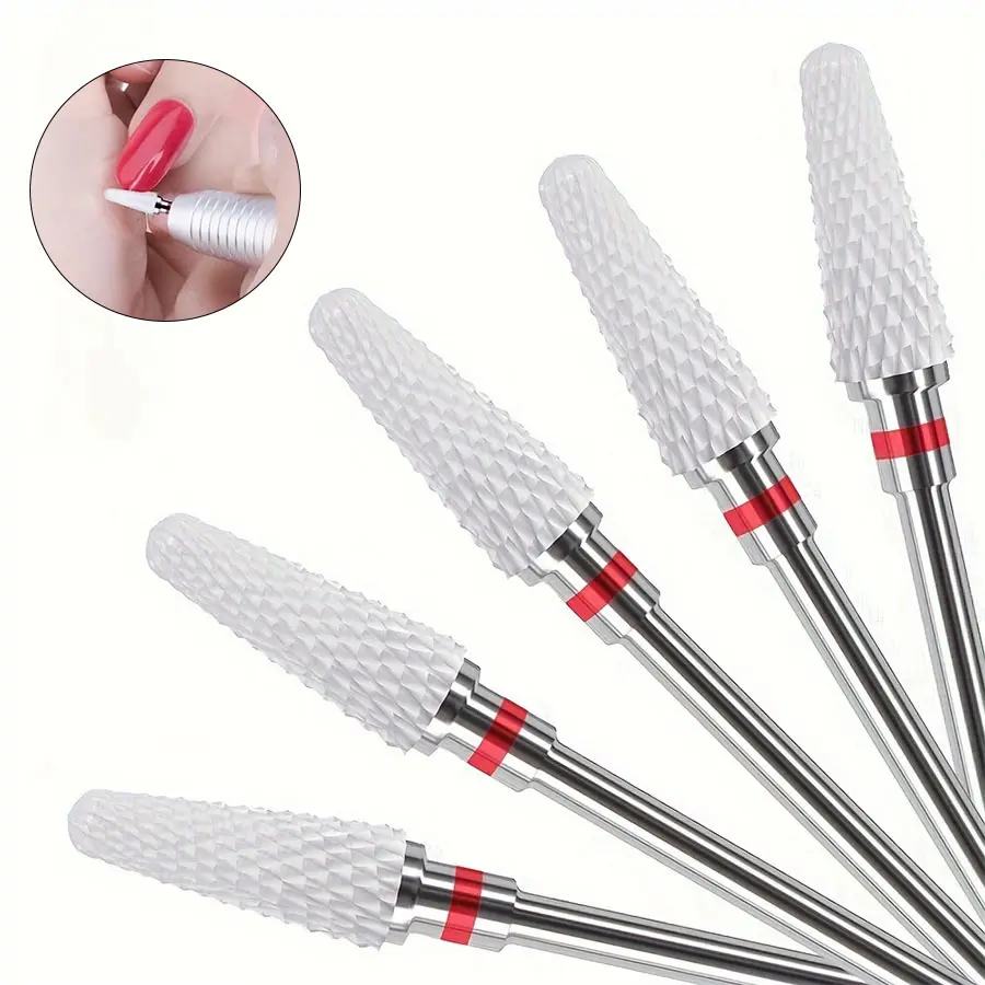 5-piece Nail Drill Bit Set, 3/32'' Professional Ceramic Safety Head, for Nail Drills, Cuticle Efile Nail Drill Bits, Nail Care, Manicure, Nail Supplies