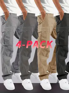 Men's 4-Pack Cargo Pants Loose Fit Multi Pockets Machine Washable Beige Spring Autumn Casual Streetwear Trousers Sporty Style Regular Length pantalones para hombre pants men pantalones para el frio mens pants work pants for men pants for men cargo pants S