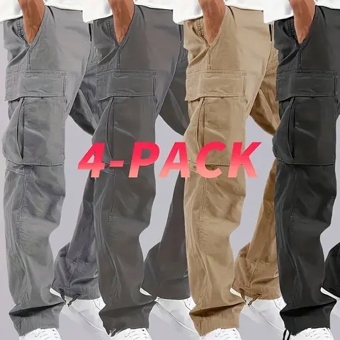 TNZI Men's Multi-Pocket Utility Cargo Pants - Baggy Trousers Style, Sporty Loose-Fit Woven Polyester Blend Fabric, Graphic Print, Cuffed Ankles, Adjustable Drawstring Waist, Regular Length, S/M/L Sizes