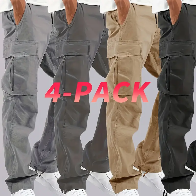 TNZI Men's Multi-Pocket Utility Cargo Pants - Baggy Trousers Style, Sporty Loose-Fit Woven Polyester Blend Fabric, Graphic Print, Cuffed Ankles, Adjustable Drawstring Waist, Regular Length, S/M/L Sizes
