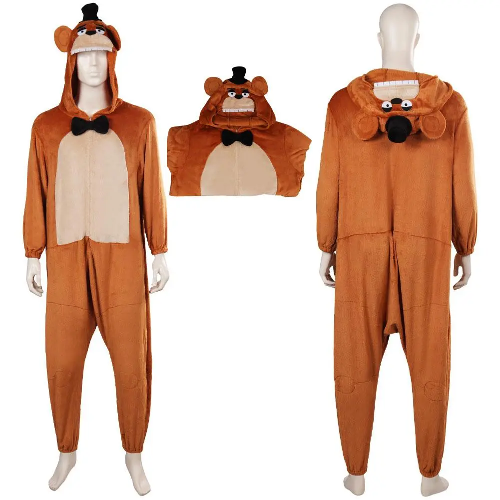FNAF Funny Cos Bear Freddy Cosplay Costume Outfits Fantasy Sleepwear Halloween Carnival Suit Accessories For Unisex Roleplay