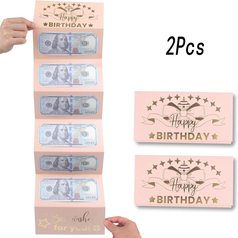 4Pcs Birthday Money Envelope for Cash Gifts, Surprise Cash Envelope for Wife Women Kids, Birthday Gift Card for Women Girls, Pink Rose Gold Money Holder