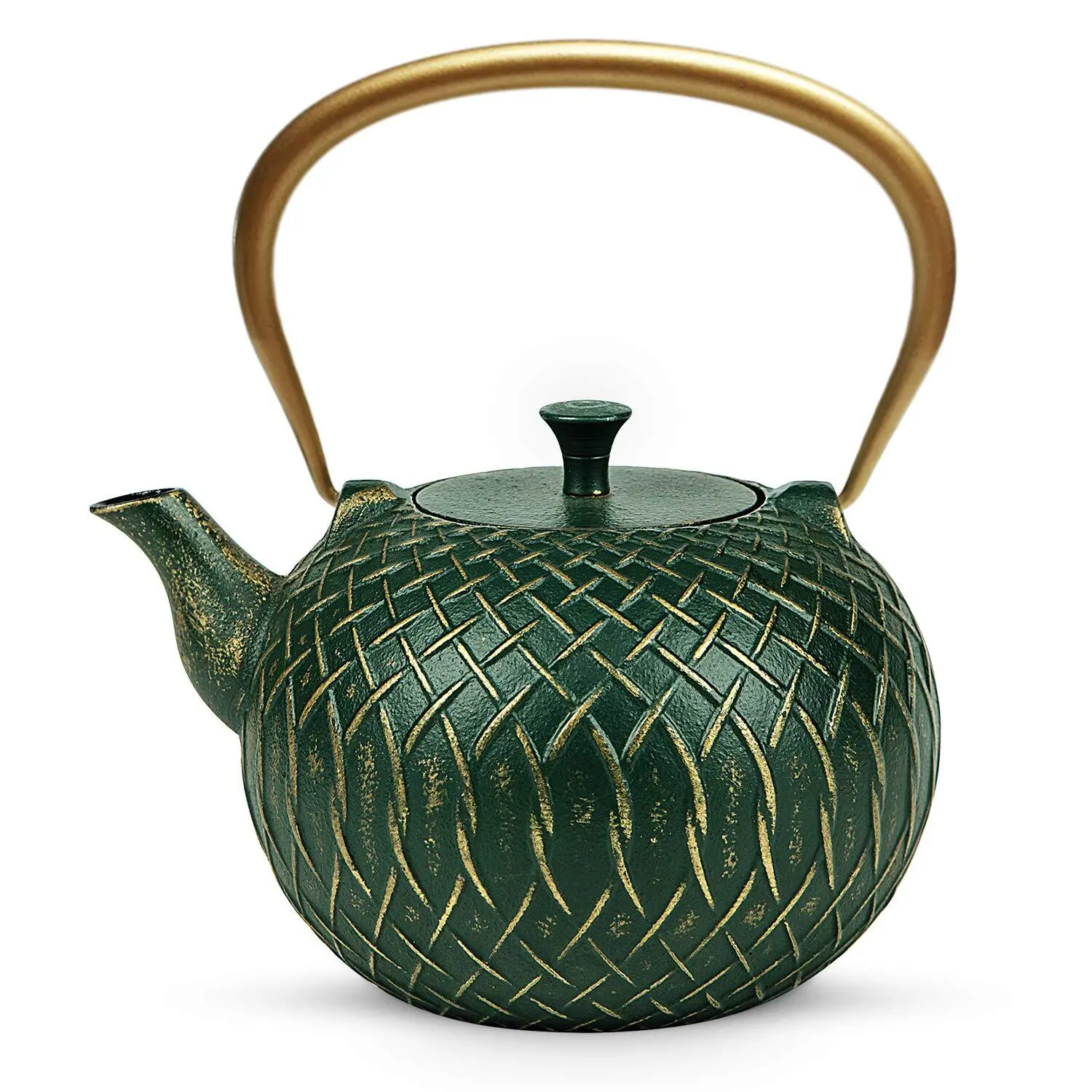 Toptier Teapot Japanese Tetsubin Cast Iron Teapot Tea Kettle with Infusers for Loose Tea 50 Ounce (1500 ml) Dark Green Melody